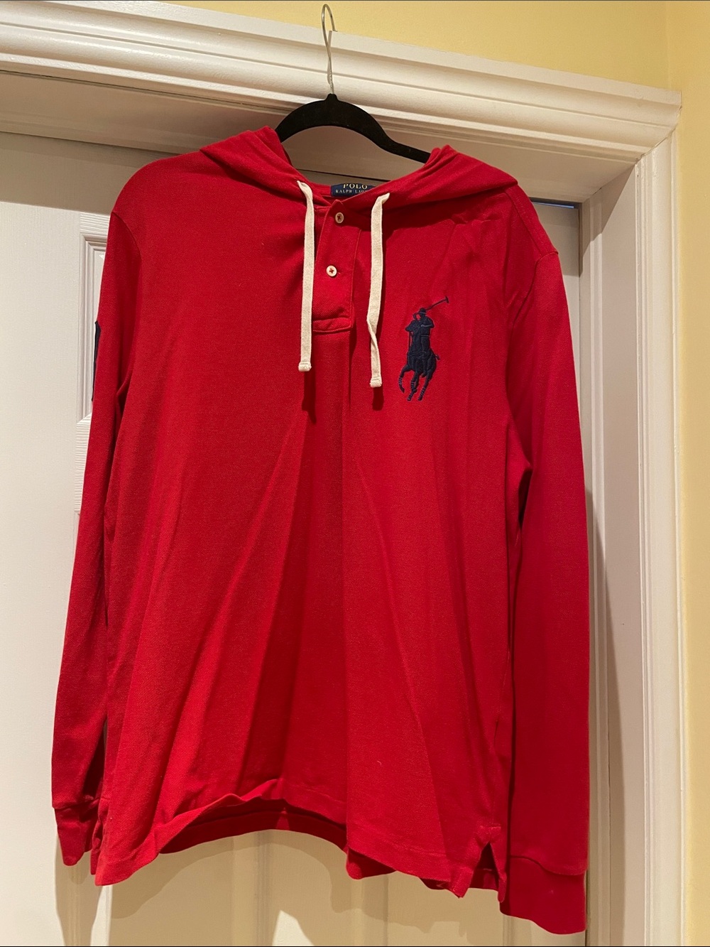 Polo Ralph Lauren Red Hooded Long-Sleeve Polo Pony Logo Y2K Preppy Rugby L